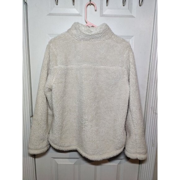 Betsy's Boutique Shop Ivory Sherpa Pullover 1/4 Zip Sweater Top M - Picture 3 of 7